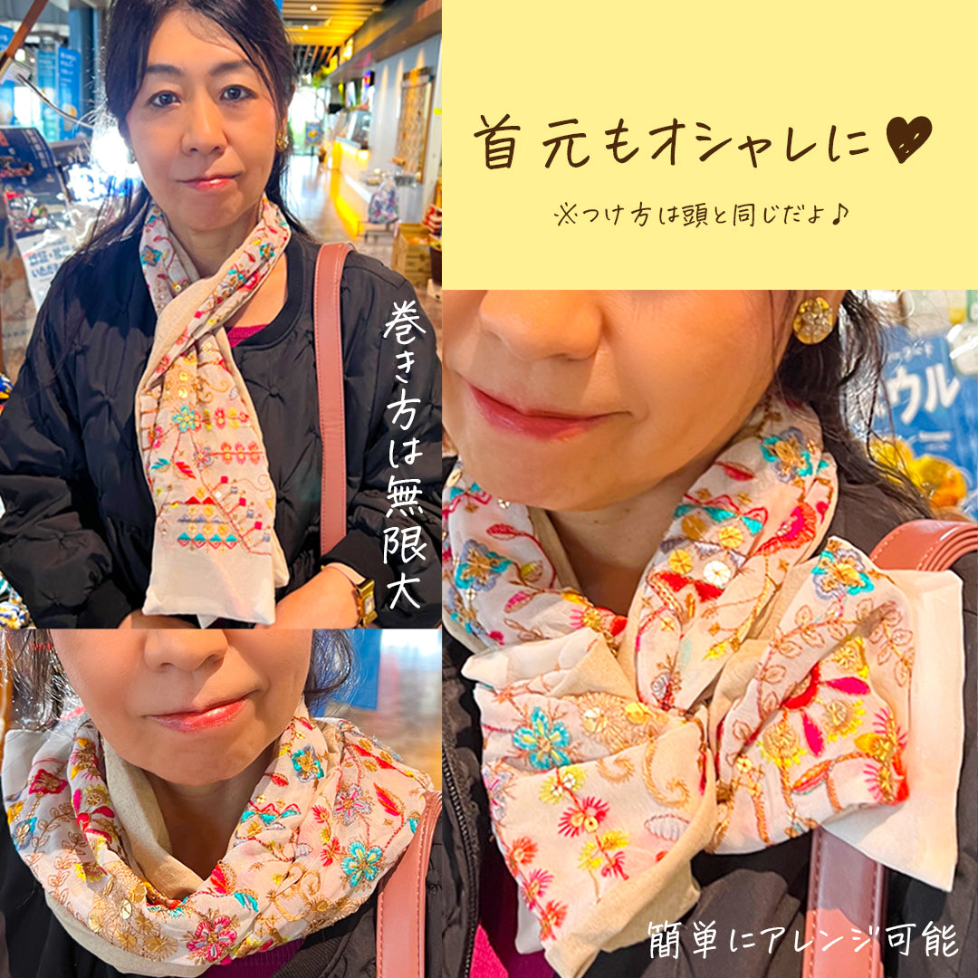 桜の彩り刺繡ワイヤーターバン ヘアターバン