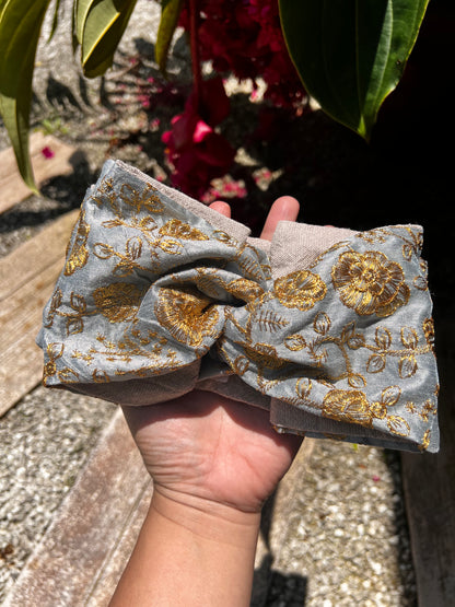 刺繡ターバン　グレー×ゴールド