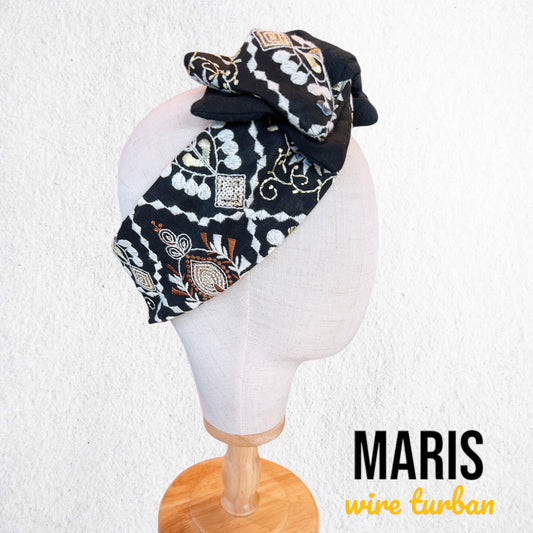 白雪の刺繍ターバン　ワイヤーターバン　ヘアターバン　