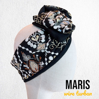 白雪の刺繍ターバン　ワイヤーターバン　ヘアターバン　